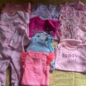 Baby Clothes Preemie and New Born Girls Sleepers Onesies Mixed Lot of 10 Items